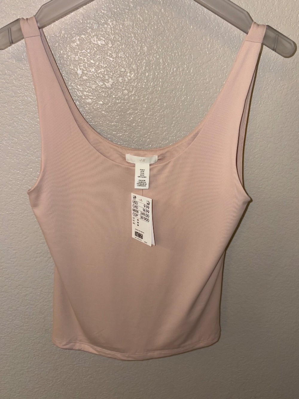H&M Soft Pink Stretchy Fitted Thick Straps Tank Top Size M